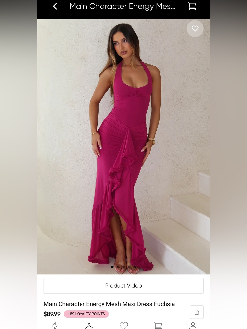 White Fox Boutique Fuchsia Halter Maxi Dress with Ruffle Detail